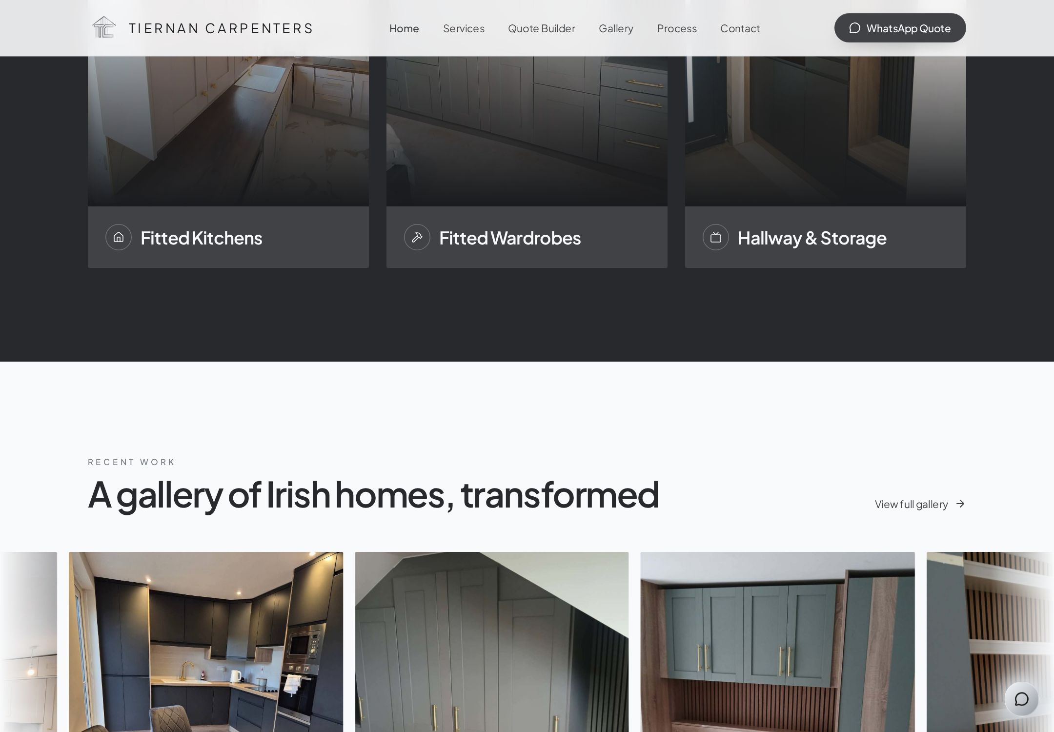 Tiernan Carpentry — Fitted kitchens & wardrobes. Live project designed and built by Emerald Sites.