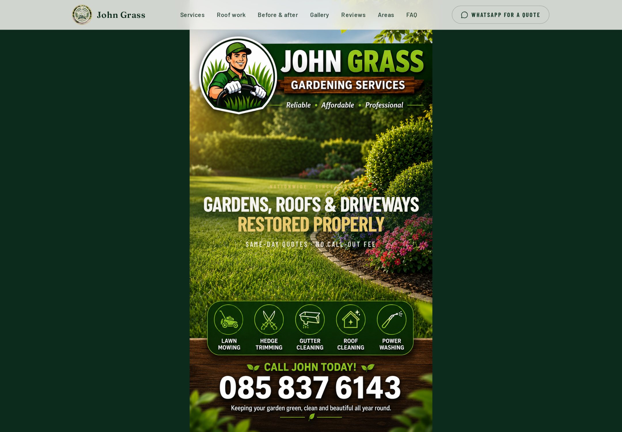 John Grass Gardens — Multi-service · Ireland. Live project designed and built by Emerald Sites.