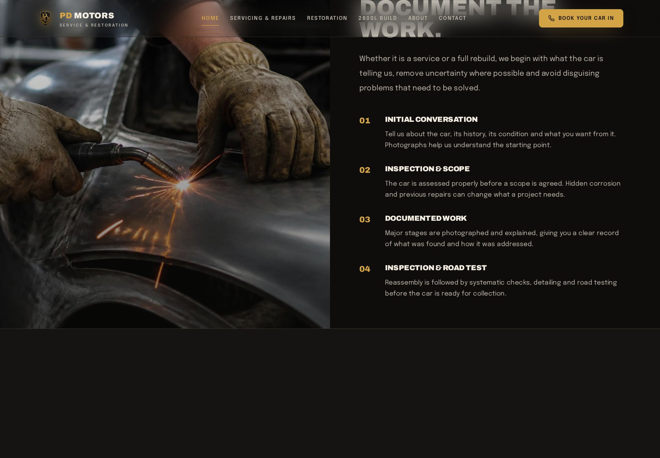 PD Motors Ireland — Automotive service & restoration. Live project designed and built by Emerald Sites.