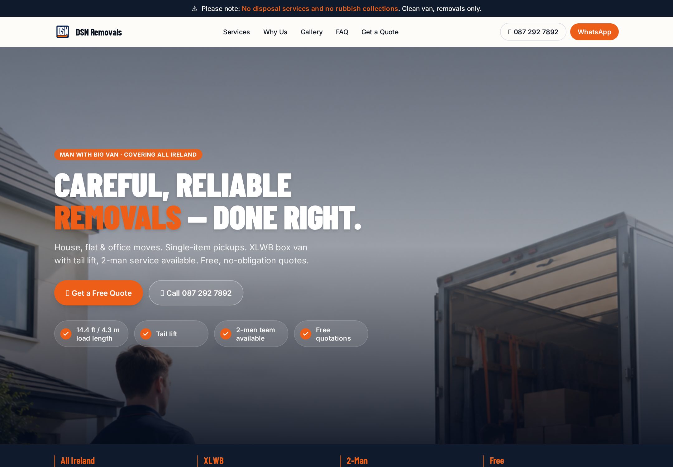 DSN Removals — Removals · All Ireland. Live project designed and built by Emerald Sites.