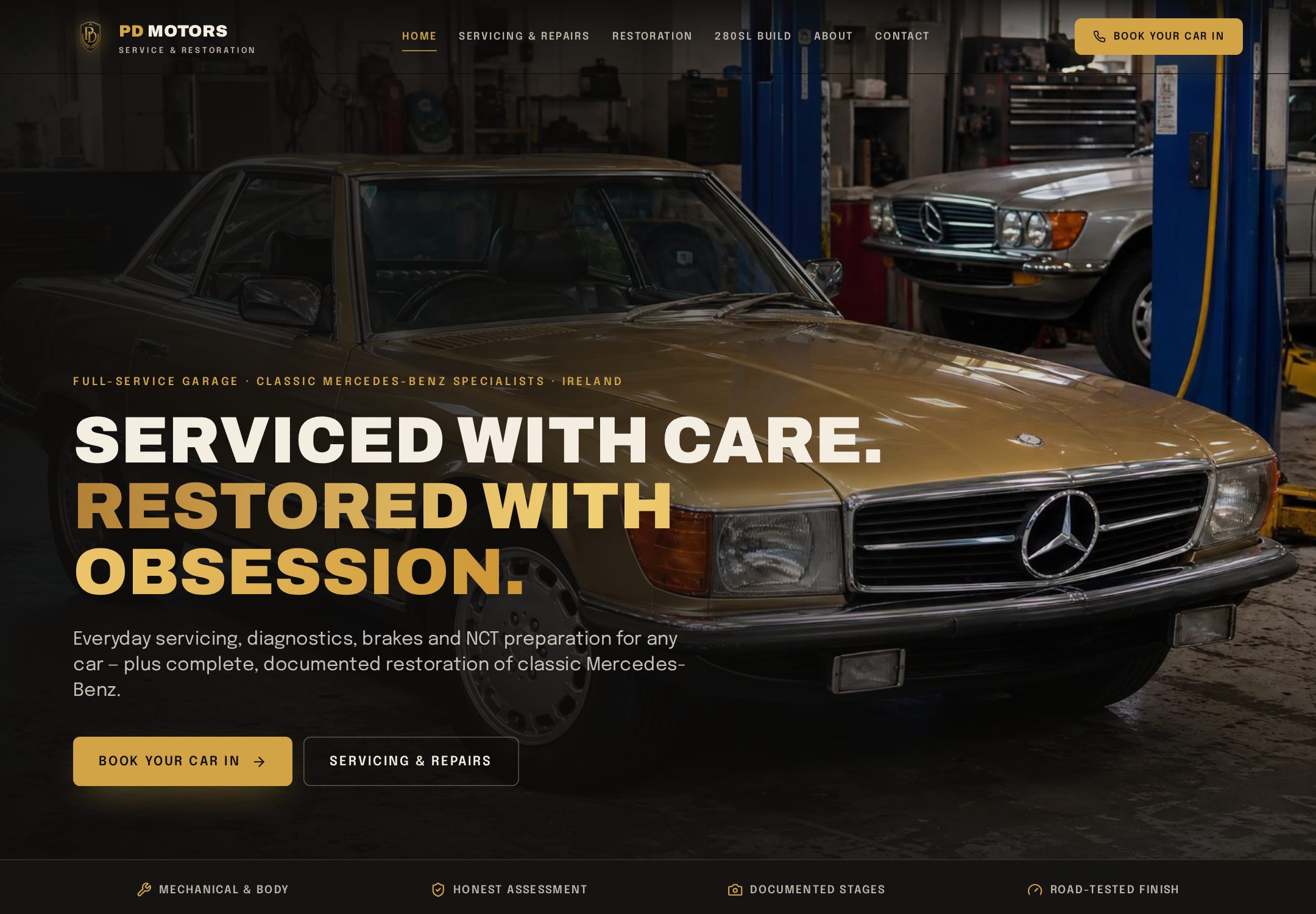 PD Motors Ireland — Automotive service & restoration. Live project designed and built by Emerald Sites.