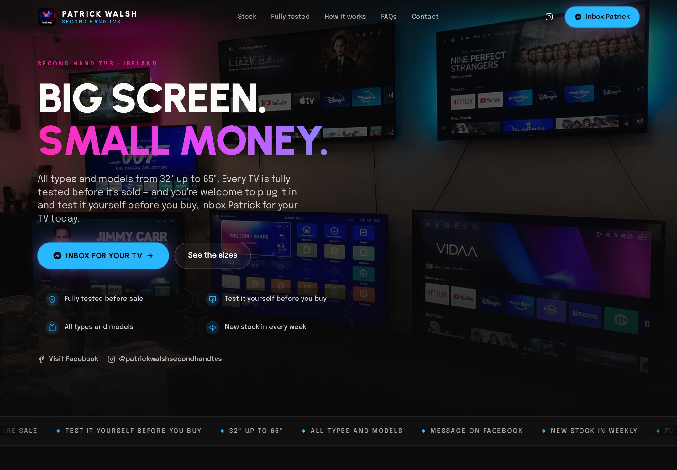 Patrick Walsh TVs — Product-led retail. Live project designed and built by Emerald Sites.
